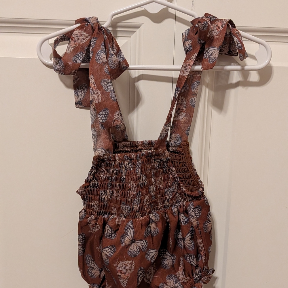 Ivy City Co Brown Butterfly Print Kids Romper